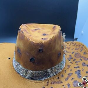 Leopard Print Tan Fedora Hat